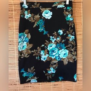 Minerva Straight Skirt Turquoise Floral Patter Size Tag Missing See Measurements